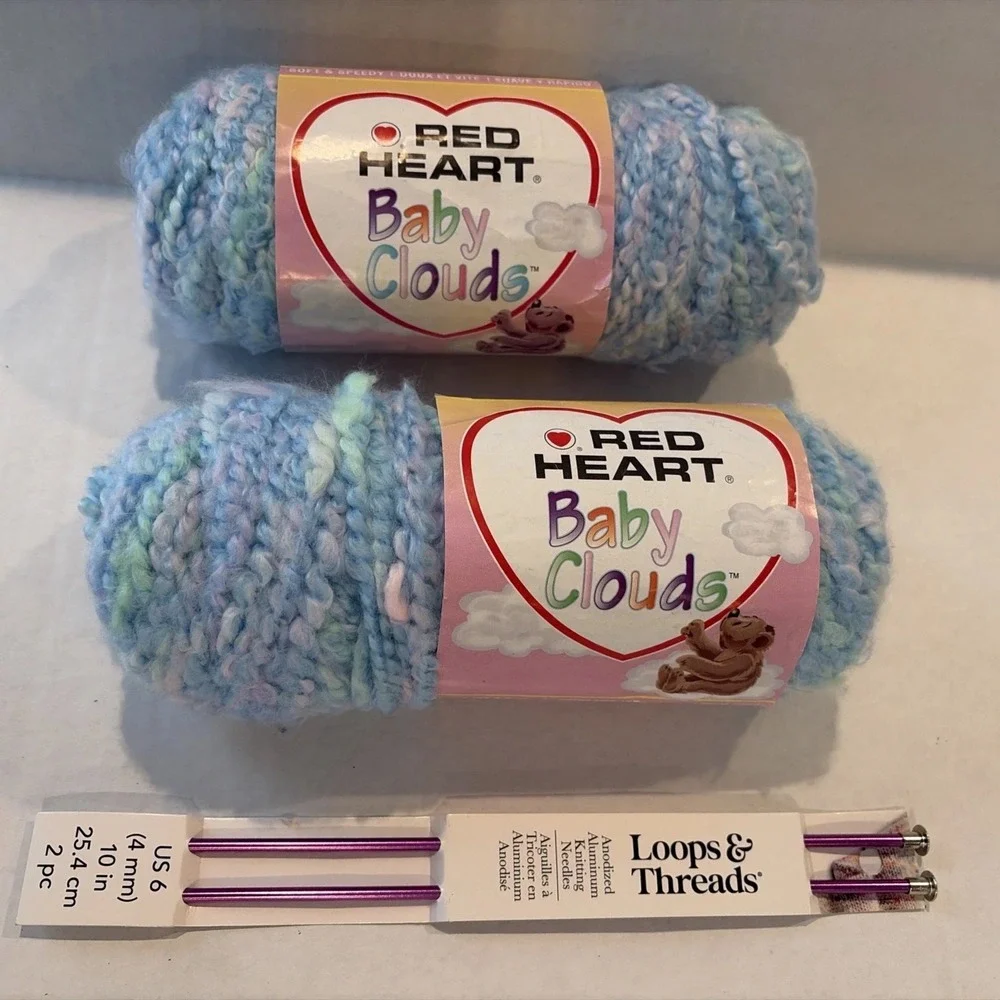 Lot Of 2 NEW Skeins Red Heart Baby Clouds Yarn Playtime Multi + Knitting Needles